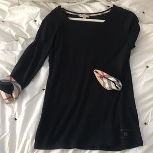 Burberry check cuff stretch 3/4 sleeve shirt